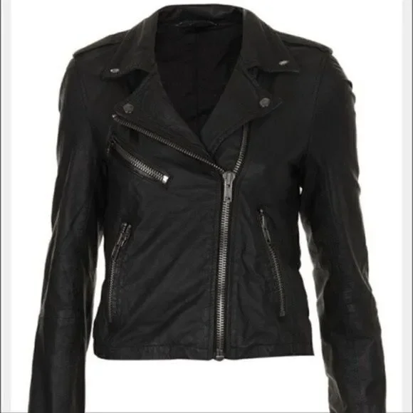 Topshop Boutique shrunken leather biker jacket size 2 BoxM